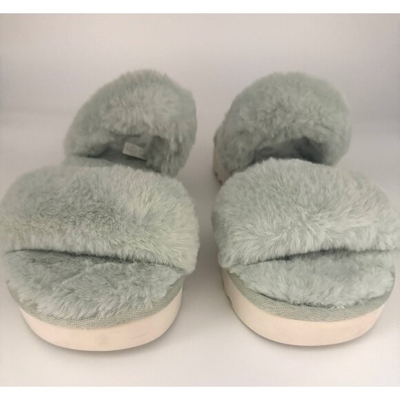 UGG Koolaburra Plush 9 Sage Green Double-Strap Faux Fur Slides New W/O Box Cozy - Picture 6 of 10